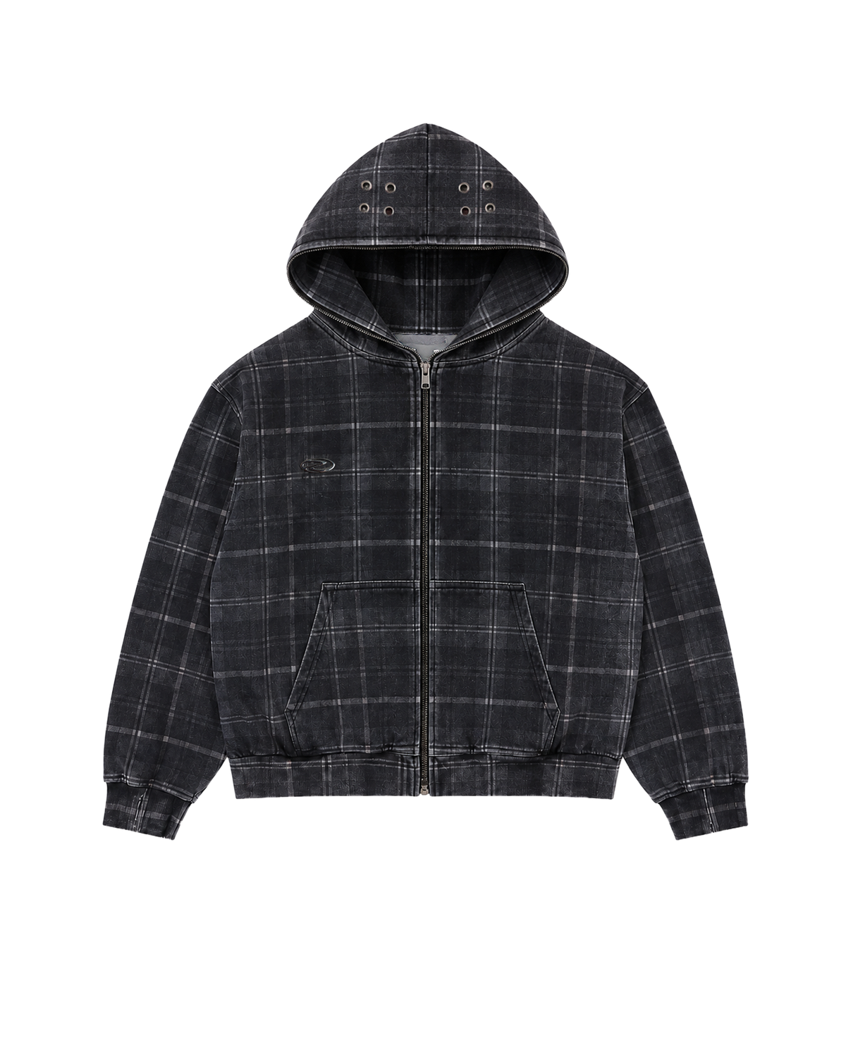 Plaid Full Zip Hoodie Black
