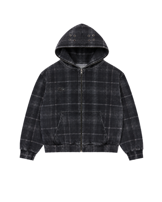 Plaid Full Zip Hoodie Black