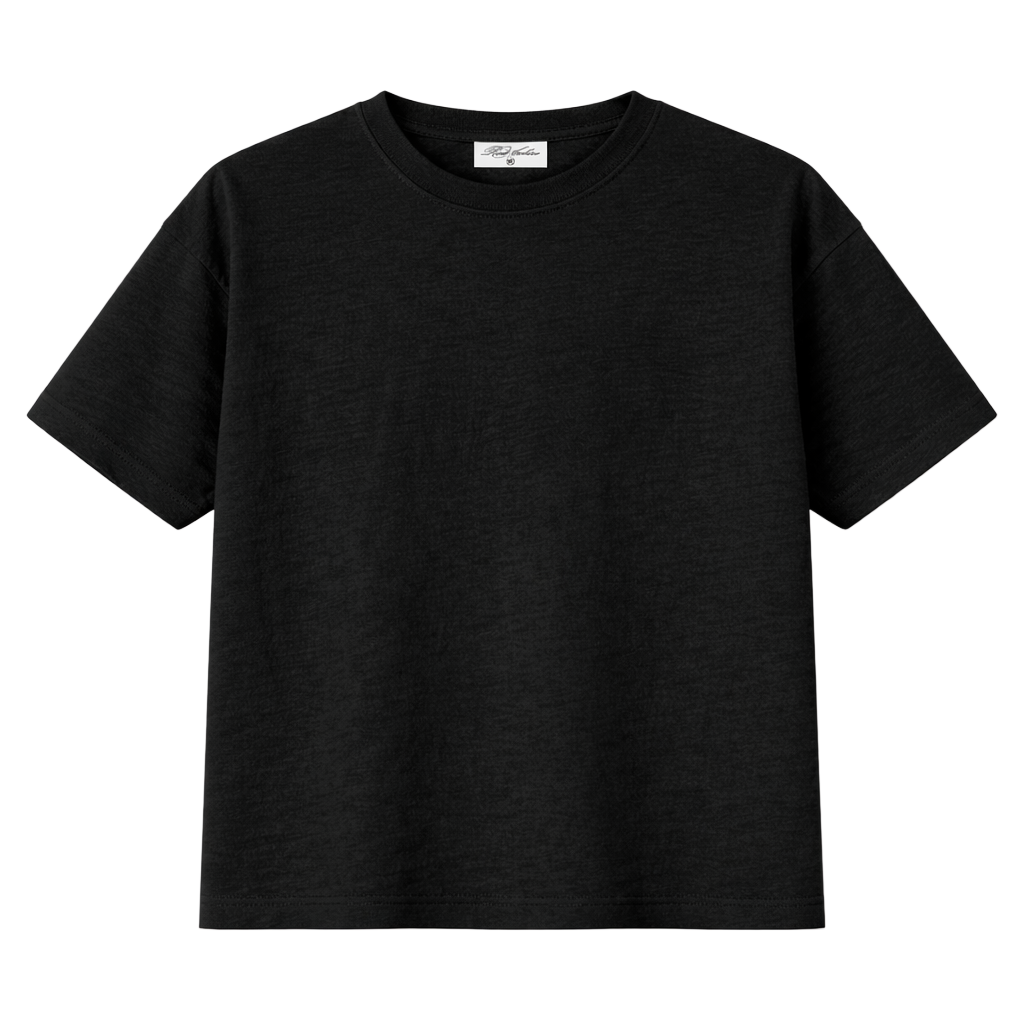 Cotton Slub Boxy Cropped Tee in Black
