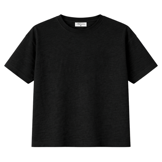 Cotton Slub Boxy Cropped Tee in Black