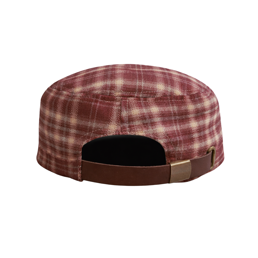 Plaid Embroidered Cadet Cap in Burgundy