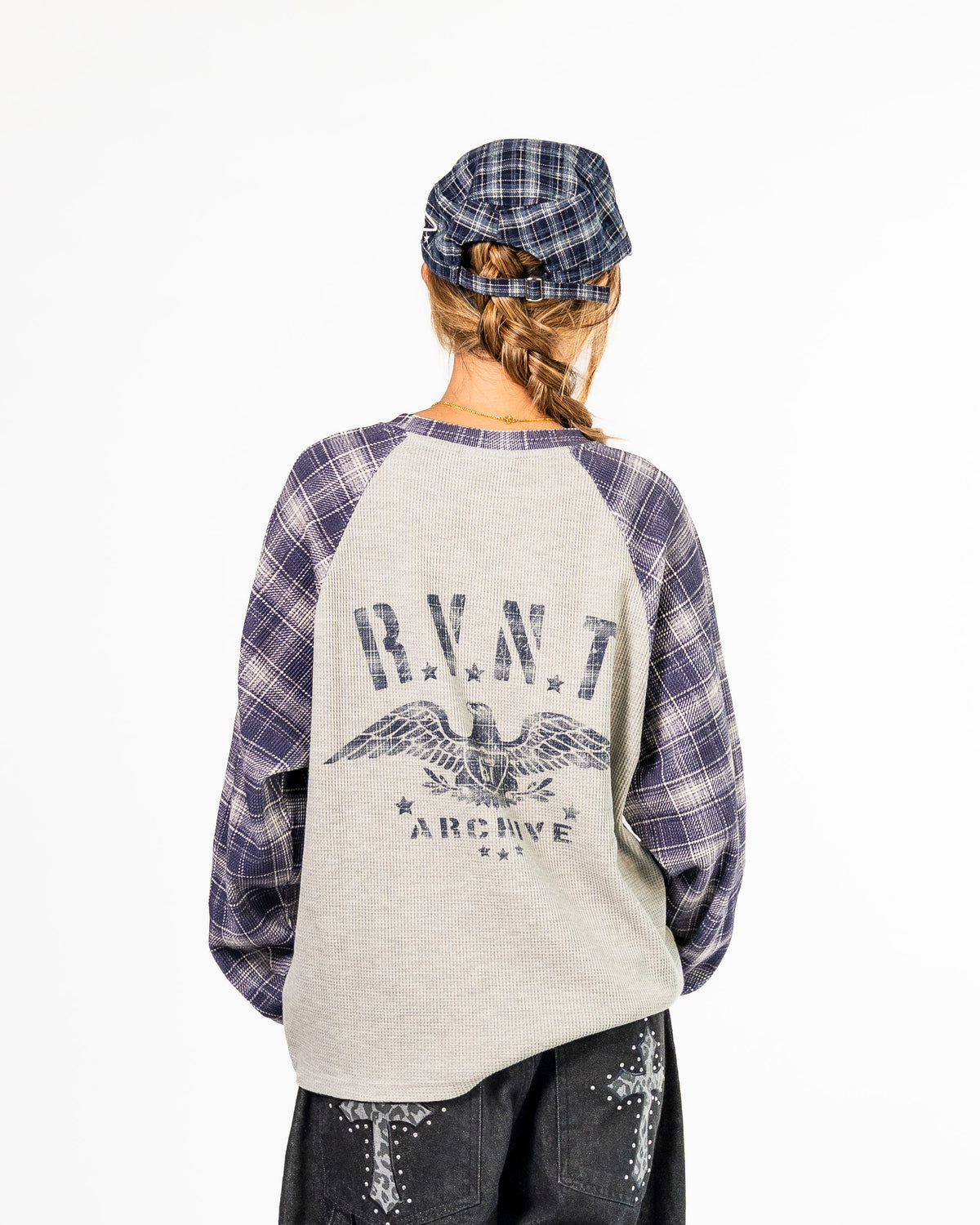 Navy Plaid Thermal Waffle Knit