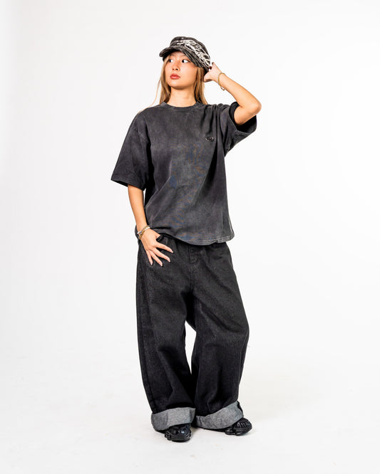 Boxy Cropped Tee in Sun Faded Black