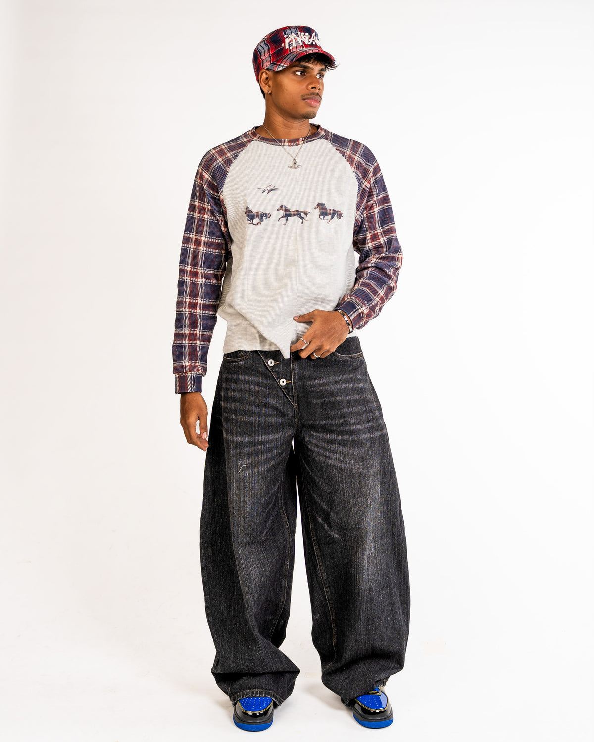 Plaid Thermal Waffle Knit Navy/Red