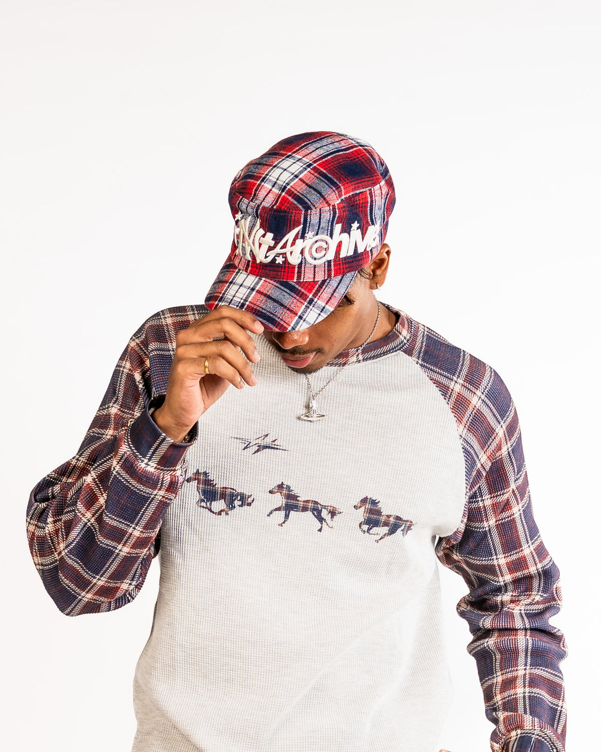 RVNTARCHIVE PLAID CAP RED/NAVY