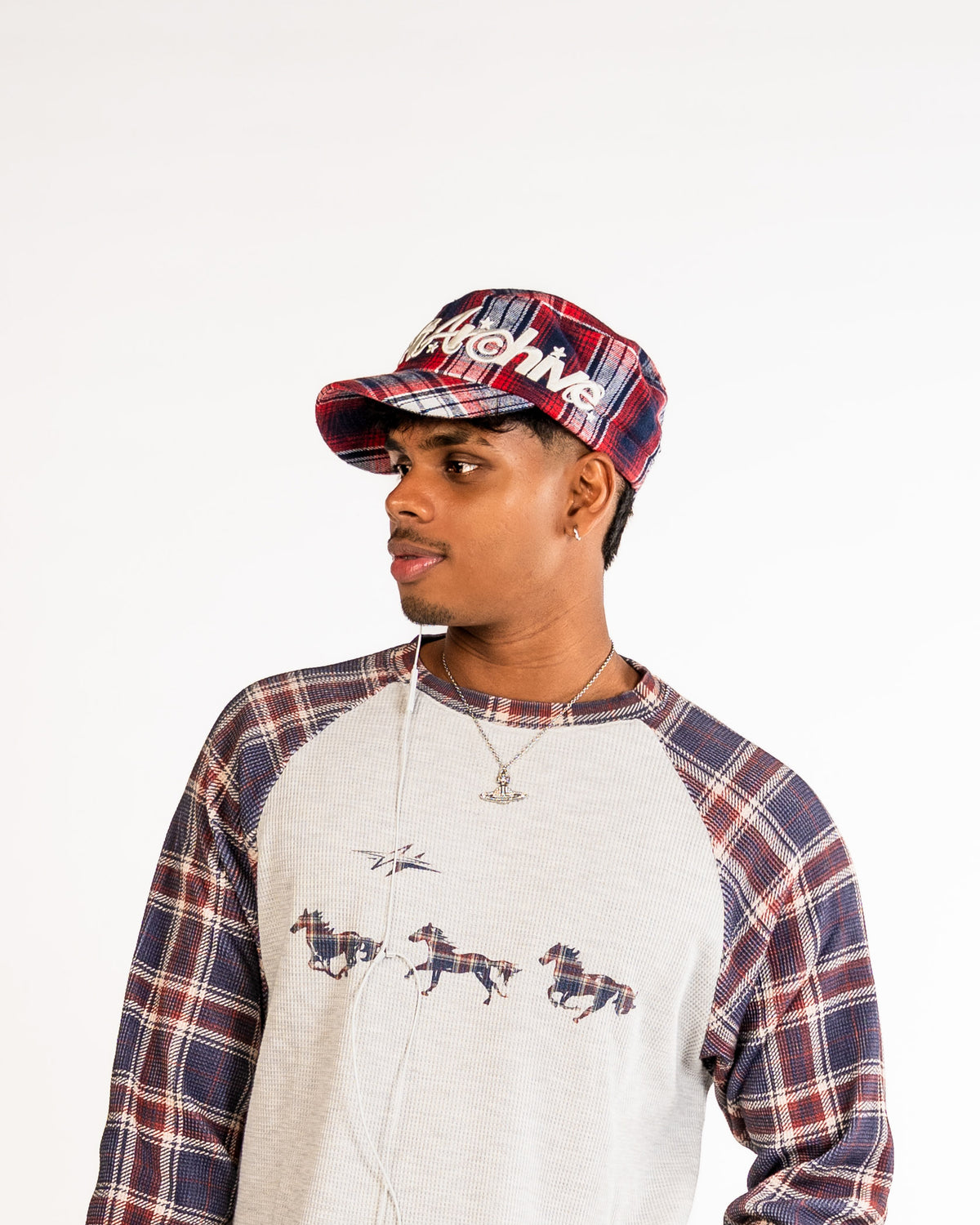 RVNTARCHIVE PLAID CAP RED/NAVY