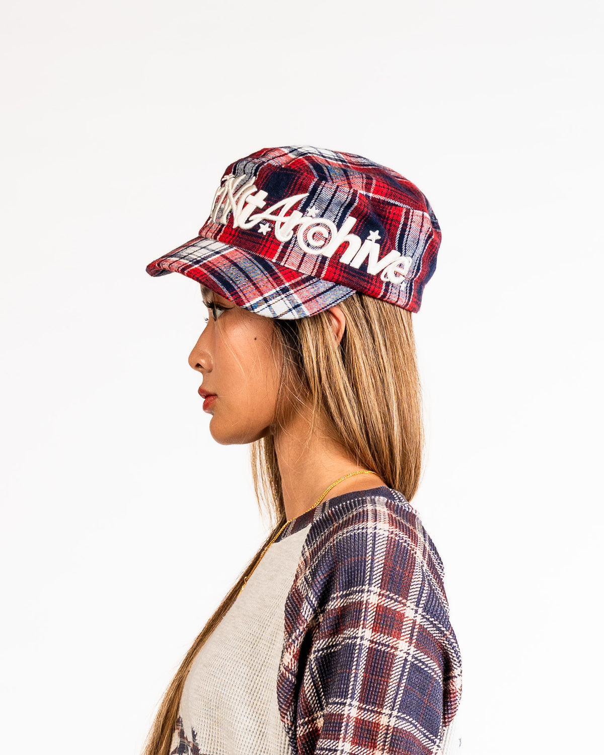 RVNTARCHIVE PLAID CAP RED/NAVY