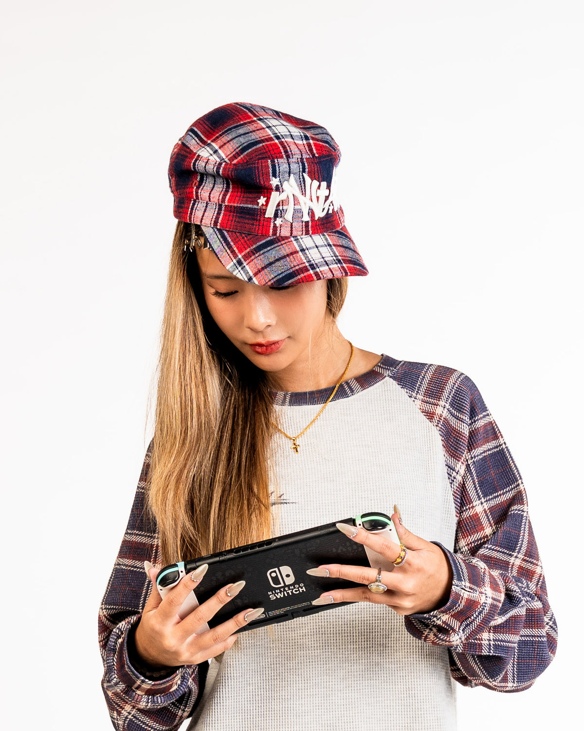RVNTARCHIVE PLAID CAP RED/NAVY