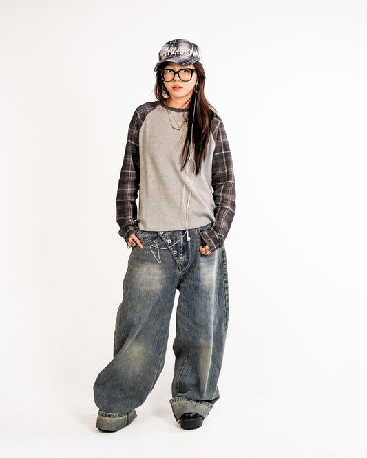 Plaid Thermal Waffle Knit Black