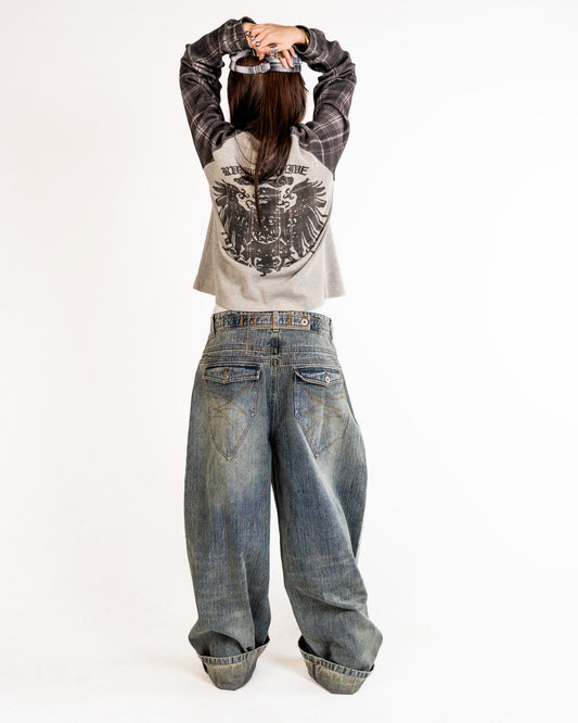 Slub Denim Engineered Baggy Jeans Blue