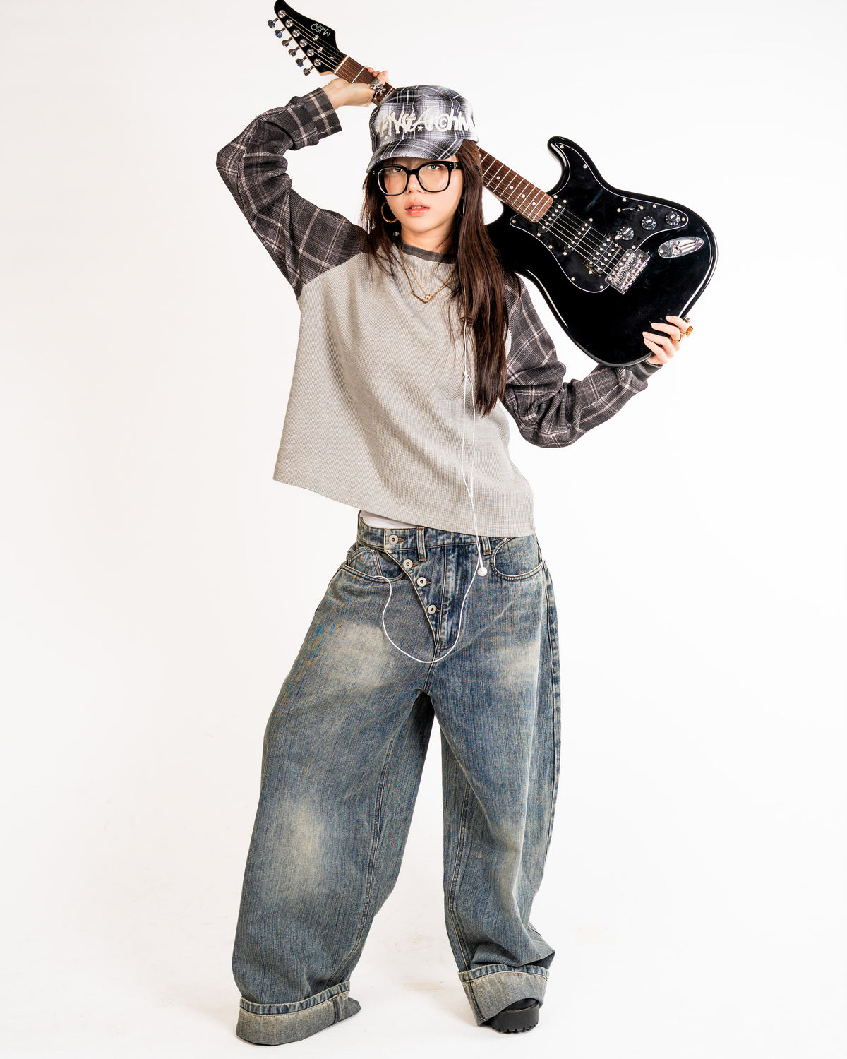 Slub Denim Engineered Baggy Jeans Blue