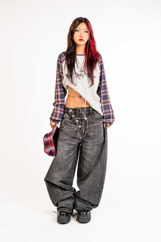 Plaid Thermal Waffle Knit Navy/Red