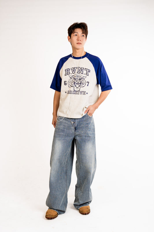 COLLEGE RAGLAN TEE PURPLE/WHITE MARL