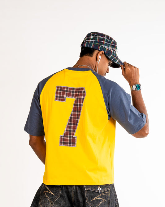 COLLEGE RAGLAN TEE YELLOW/BLUE