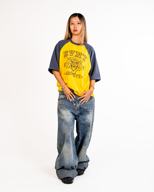 COLLEGE RAGLAN TEE YELLOW/BLUE