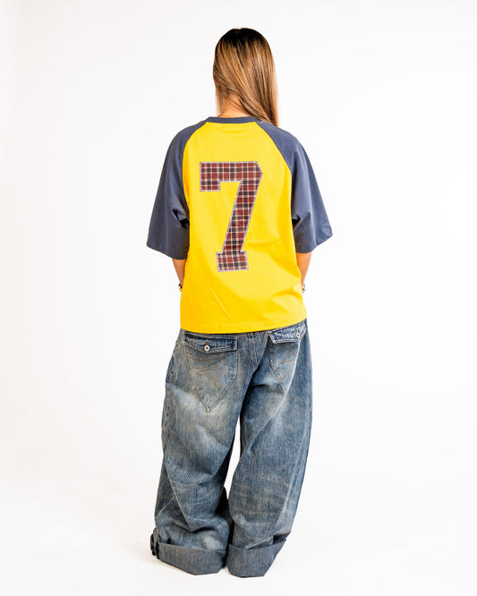 COLLEGE RAGLAN TEE YELLOW/BLUE