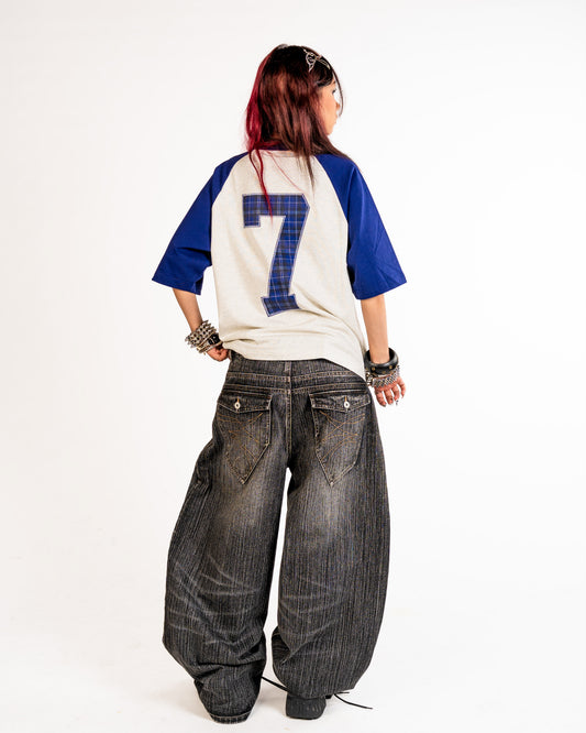 COLLEGE RAGLAN TEE PURPLE/WHITE MARL