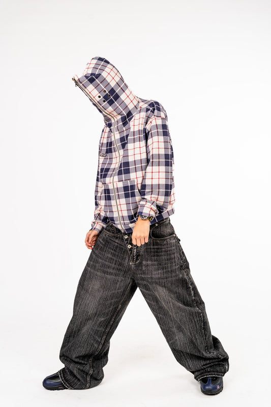 Plaid Full Zip Hoodie White