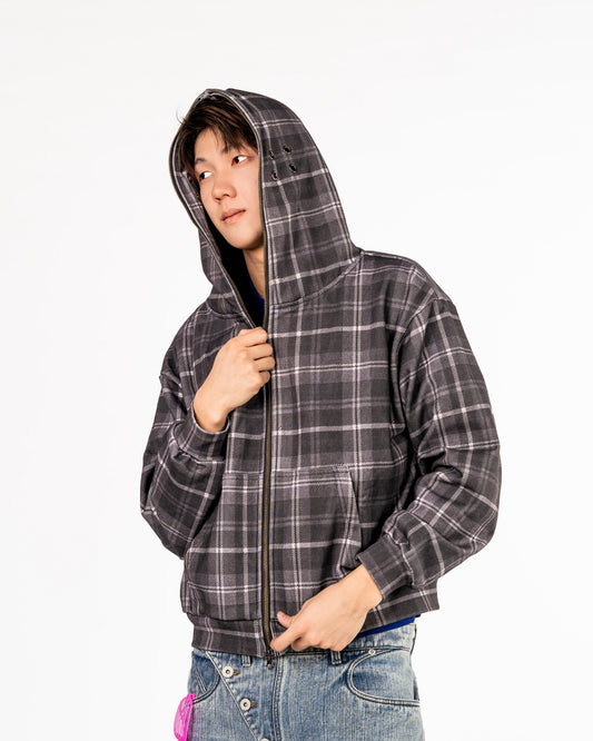 Plaid Full Zip Hoodie Black