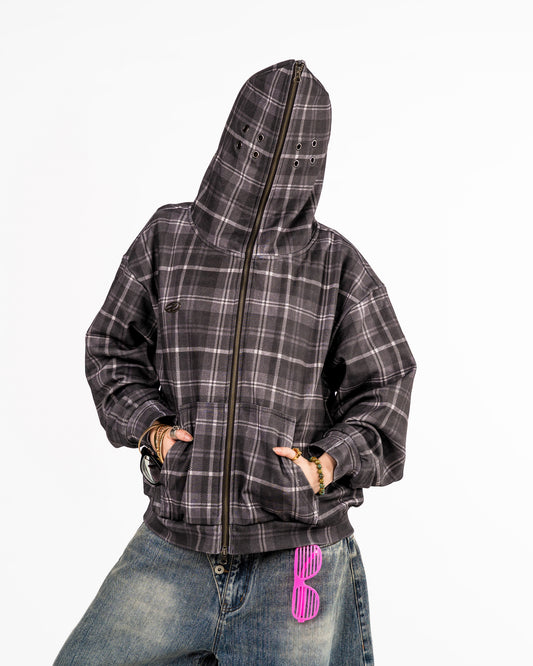 Plaid Full Zip Hoodie Black