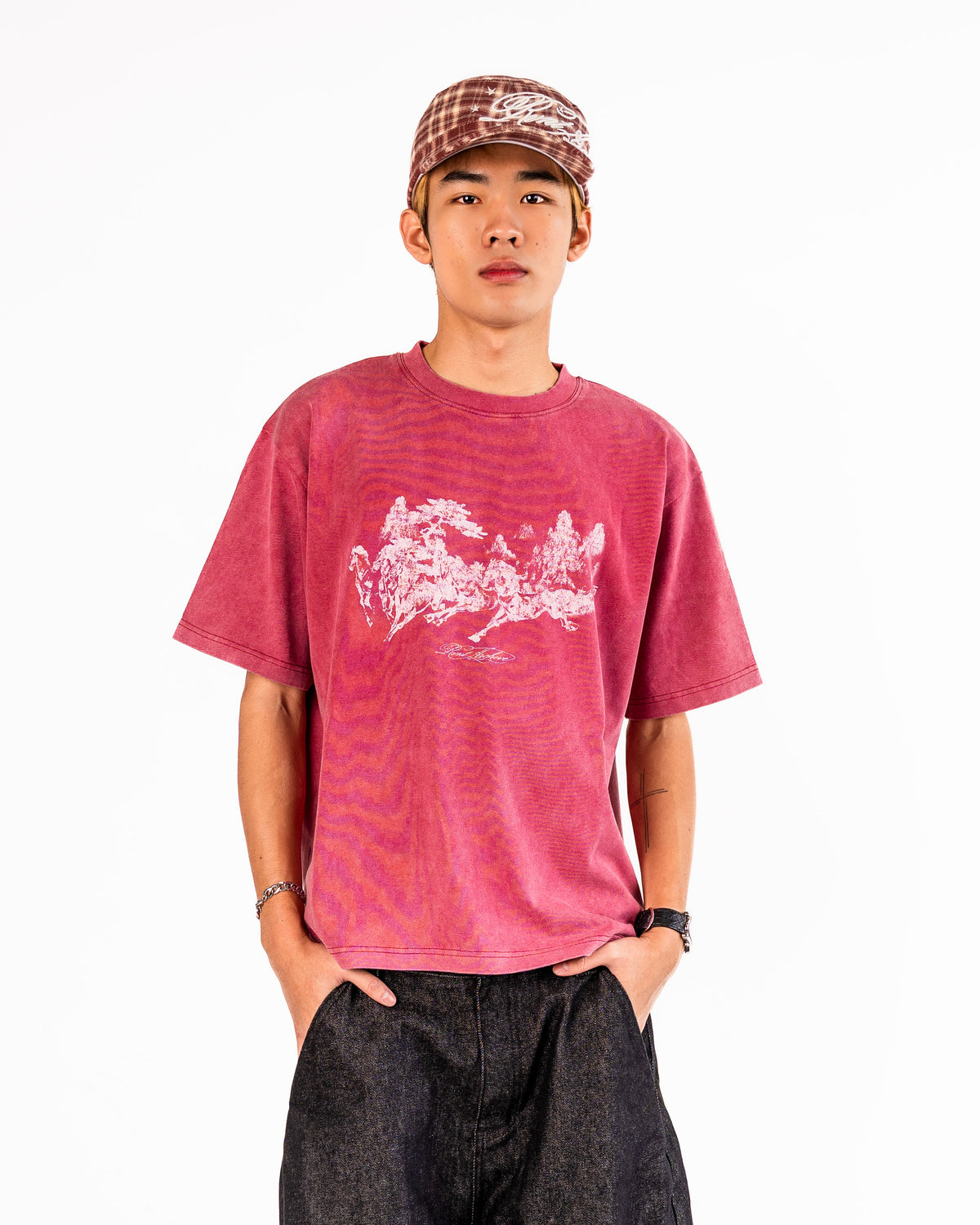 "Year of Horse" Sun Faded Washed Tee in Red