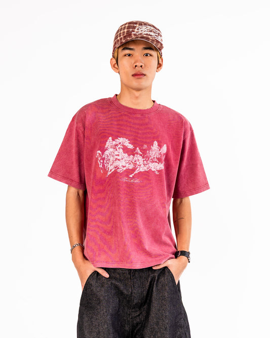 "Year of Horse" Sun Faded Washed Tee in Red