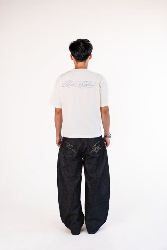 Raw Denim Baggy Jeans "Year of the Horse" Edition - Black