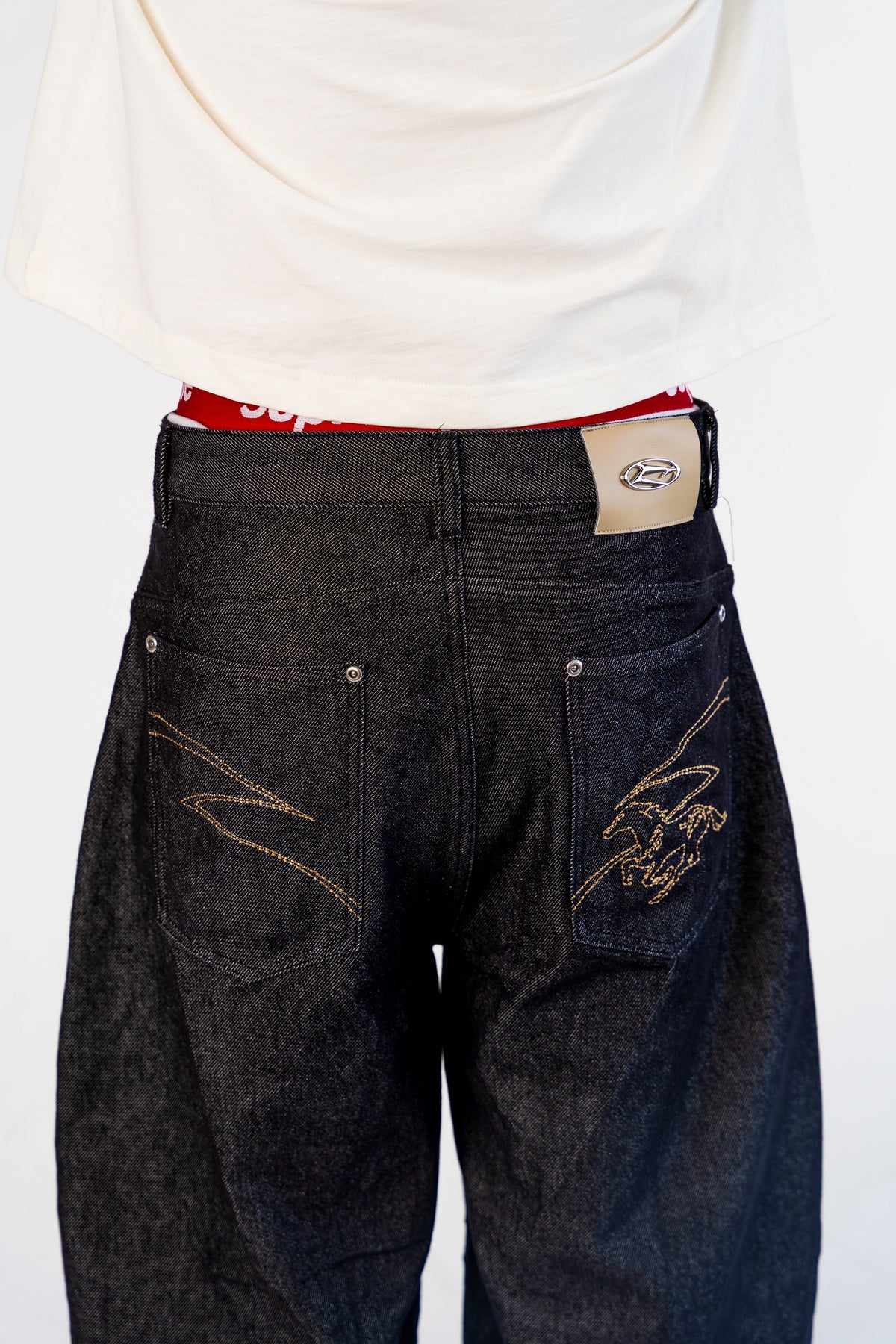 Raw Denim Baggy Jeans "Year of the Horse" Edition - Black