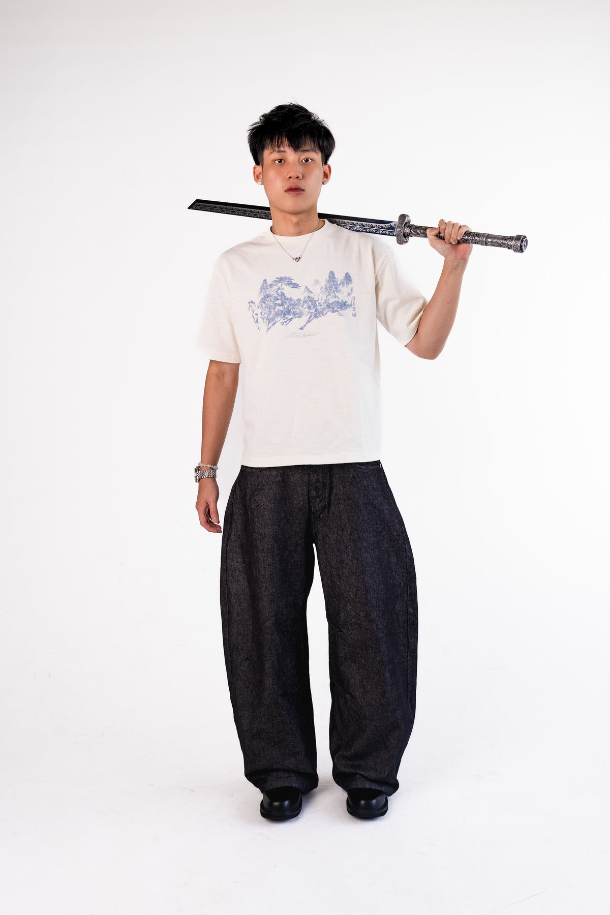 "Year of Horse" Cotton Slub Tee in White
