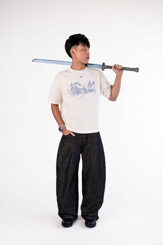 Raw Denim Baggy Jeans "Year of the Horse" Edition - Black