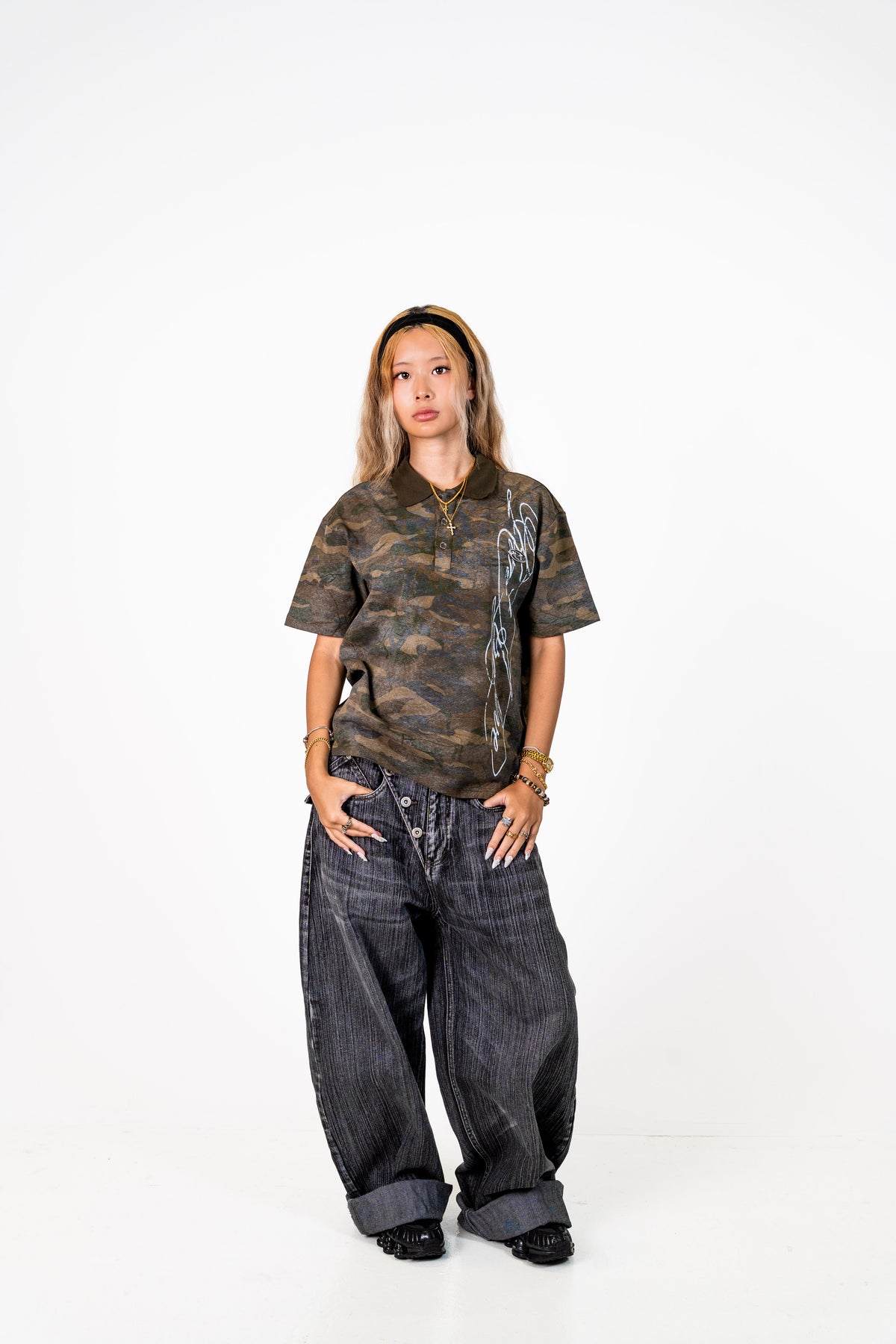 Camo Short Sleeve Washed Polo Green