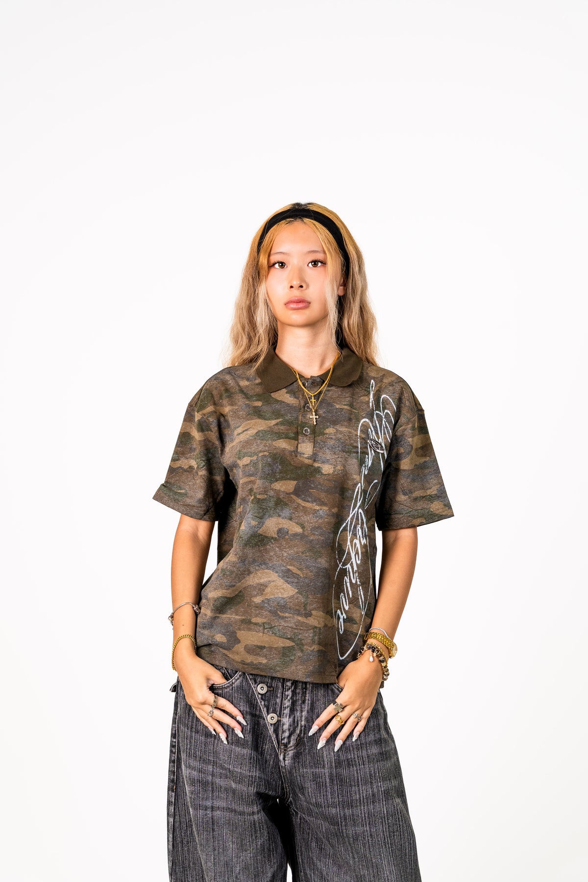 Camo Short Sleeve Washed Polo Green