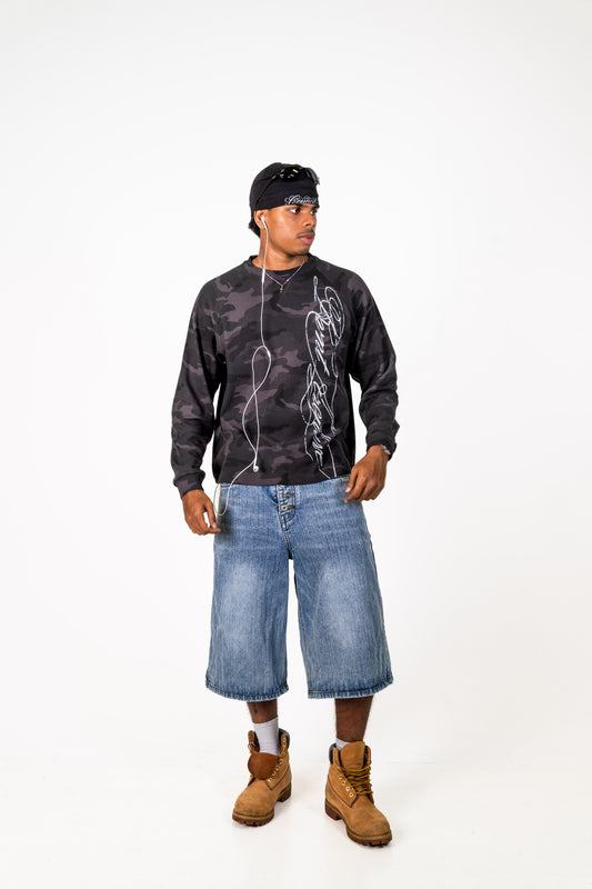 Slub Denim Baggy Jorts Blue
