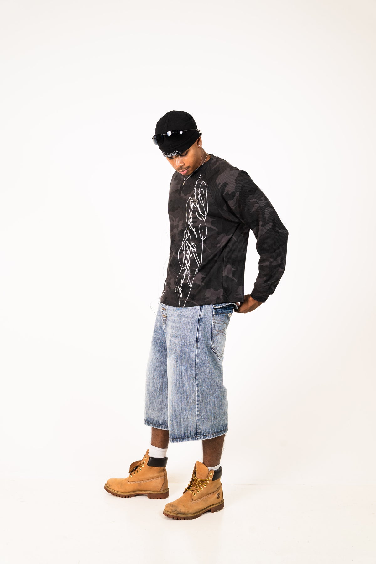 Camo Waffle Knit Long Sleeve Black