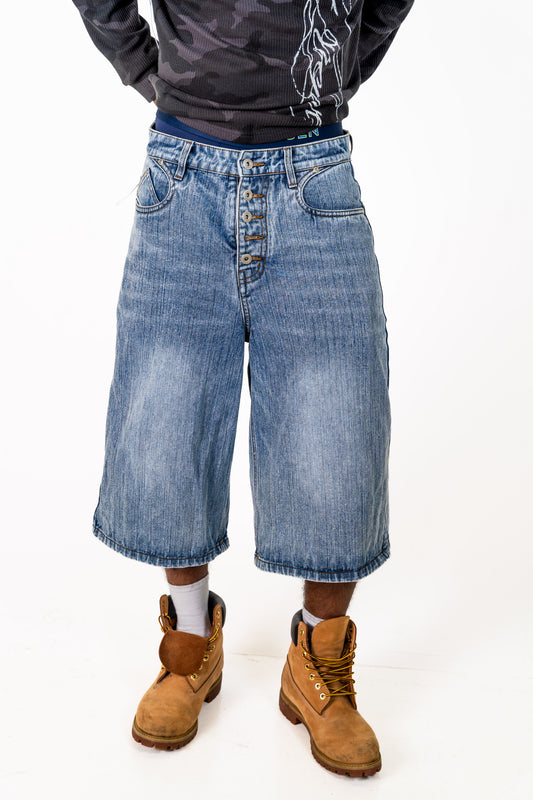 Slub Denim Baggy Jorts Blue