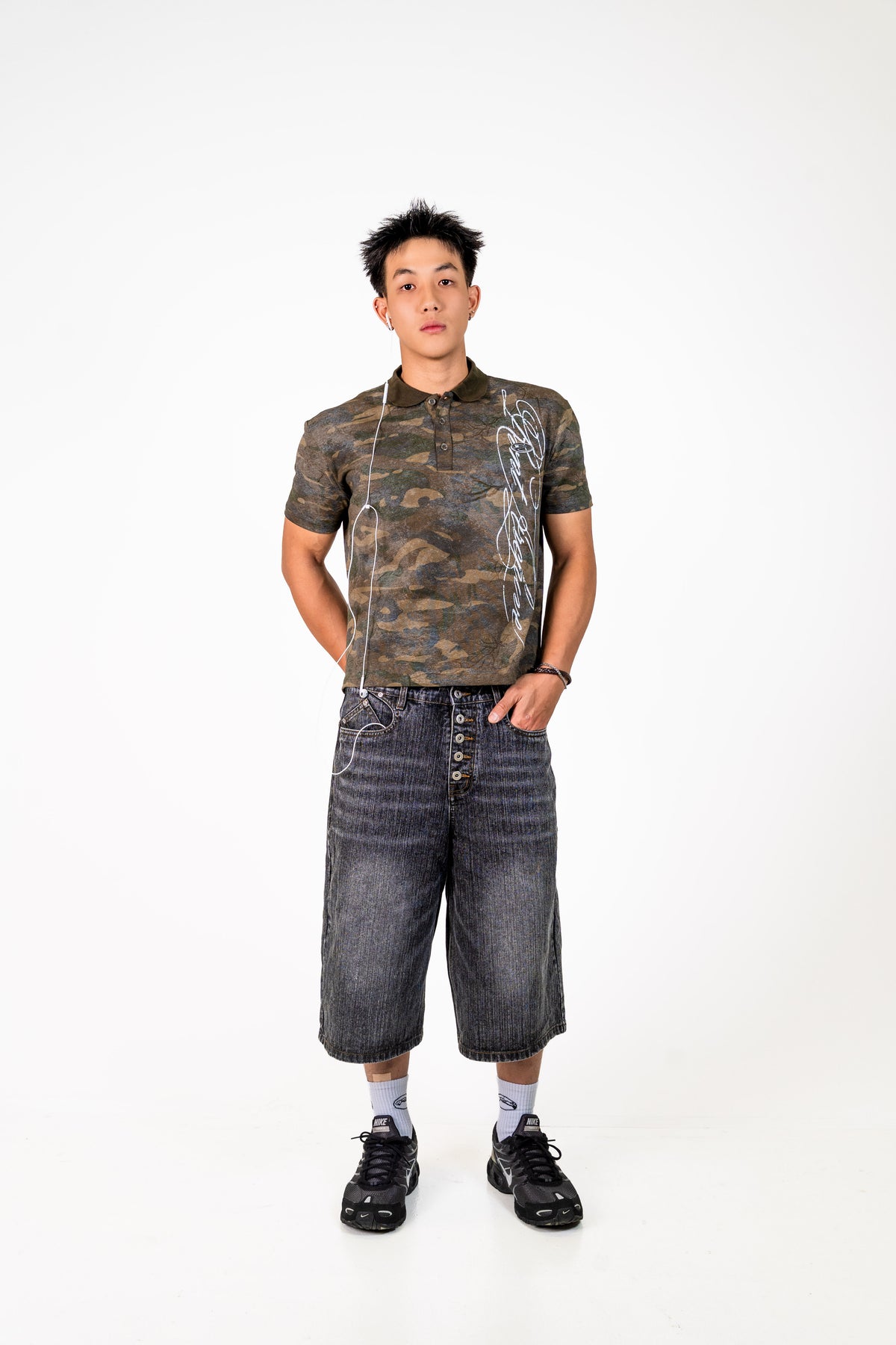 Slub Denim Baggy Jorts Black