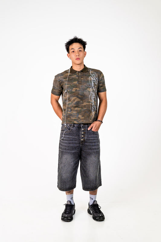 Slub Denim Baggy Jorts Black