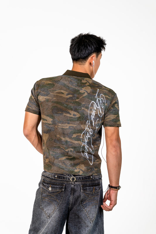 Camo Short Sleeve Washed Polo Green