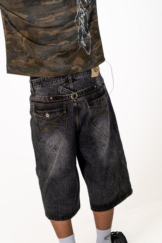 Slub Denim Baggy Jorts Black