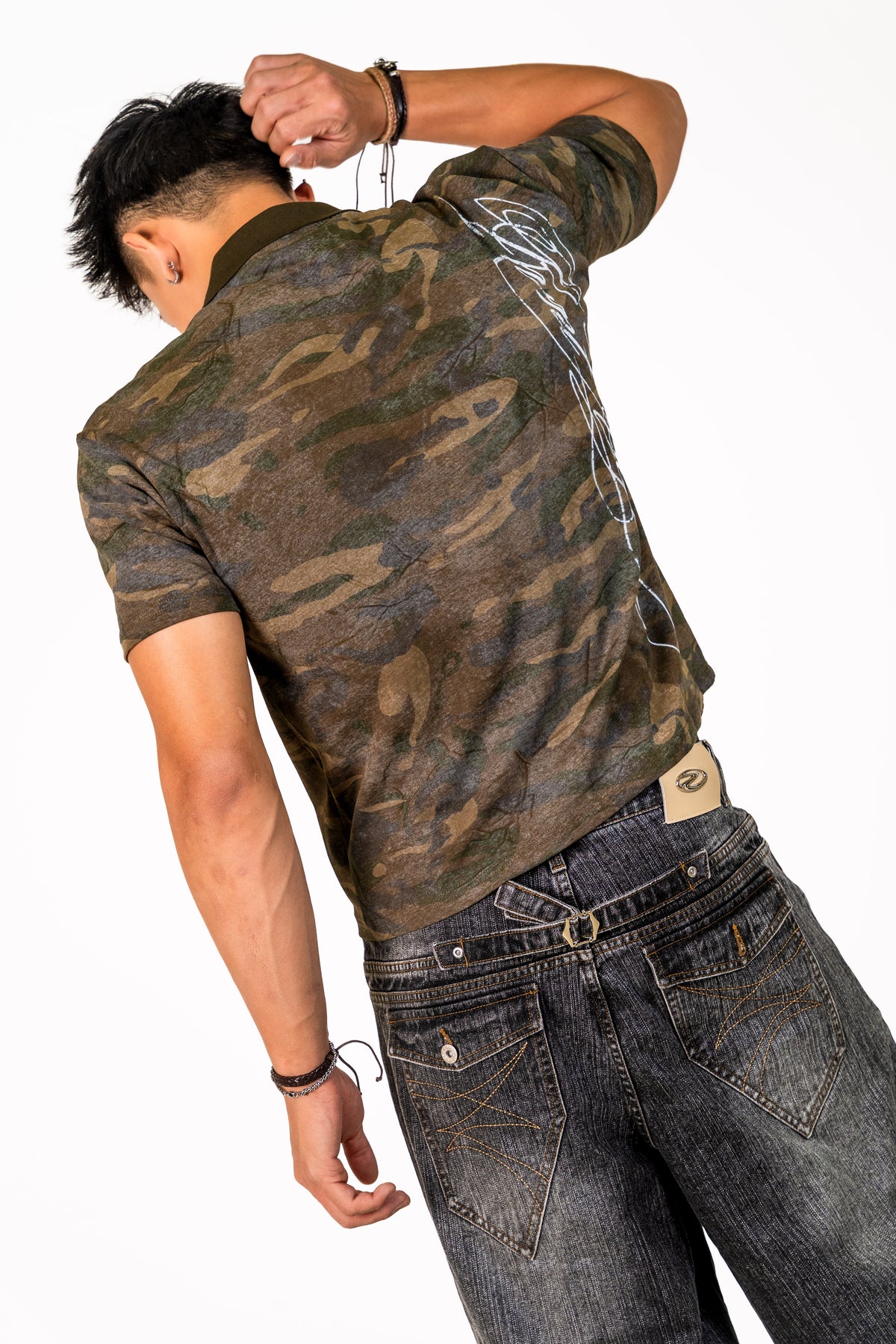 Camo Short Sleeve Washed Polo Green