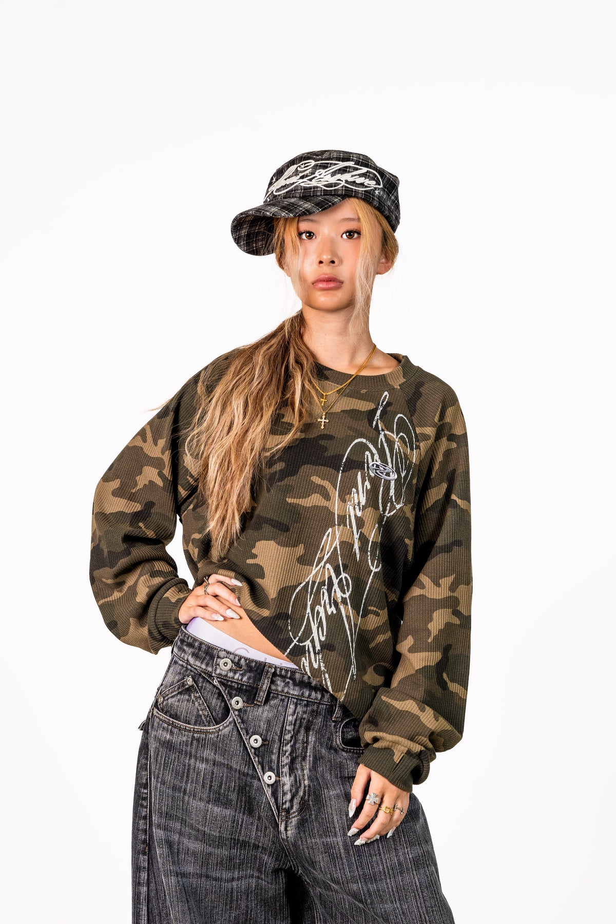 Camo Waffle Knit Long Sleeve Green