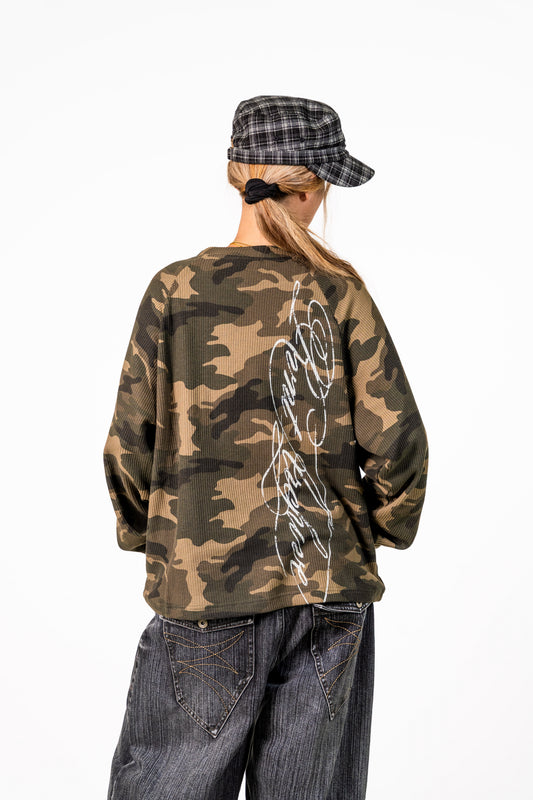 Camo Waffle Knit Long Sleeve Green