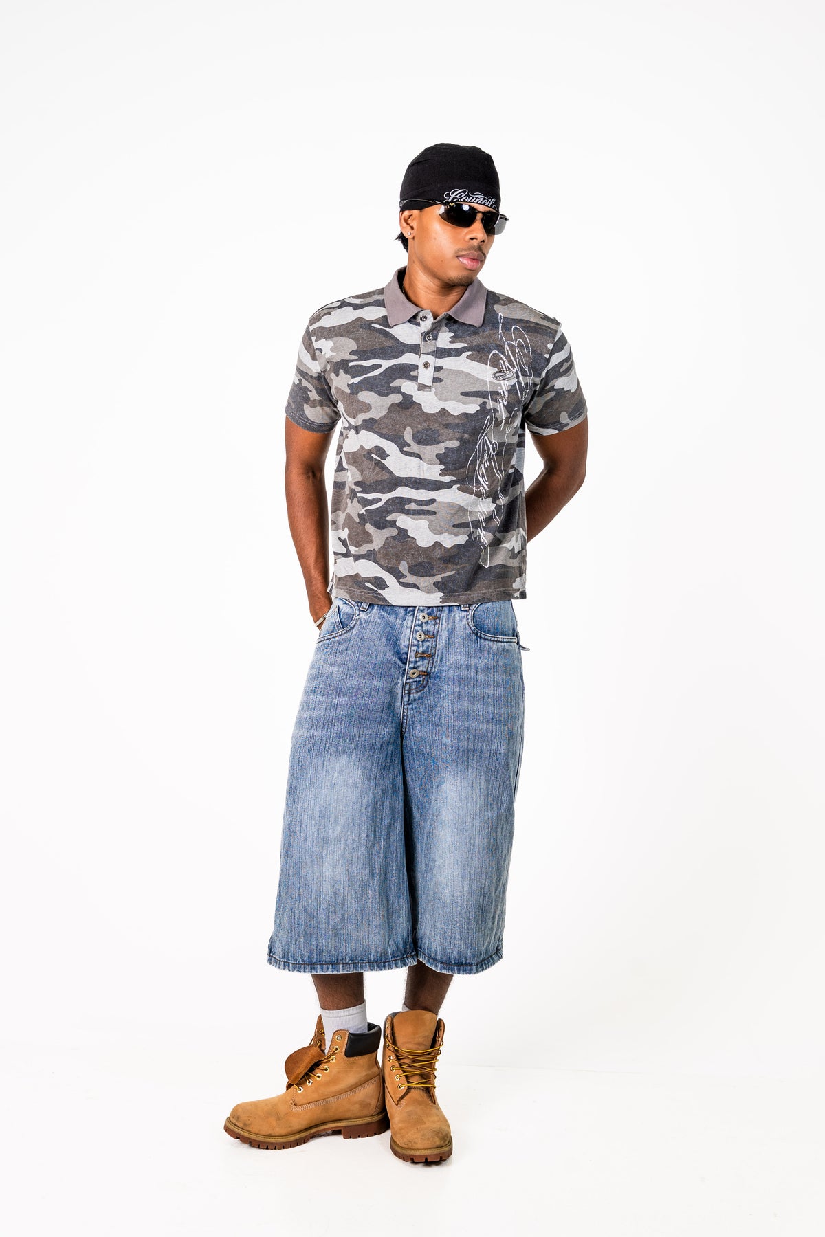 Camo Short Sleeve Washed Polo Grey