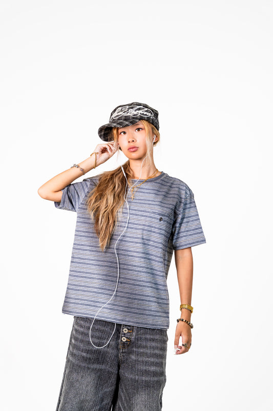 Striped Gradient Washed Short Sleeve Tee Grey