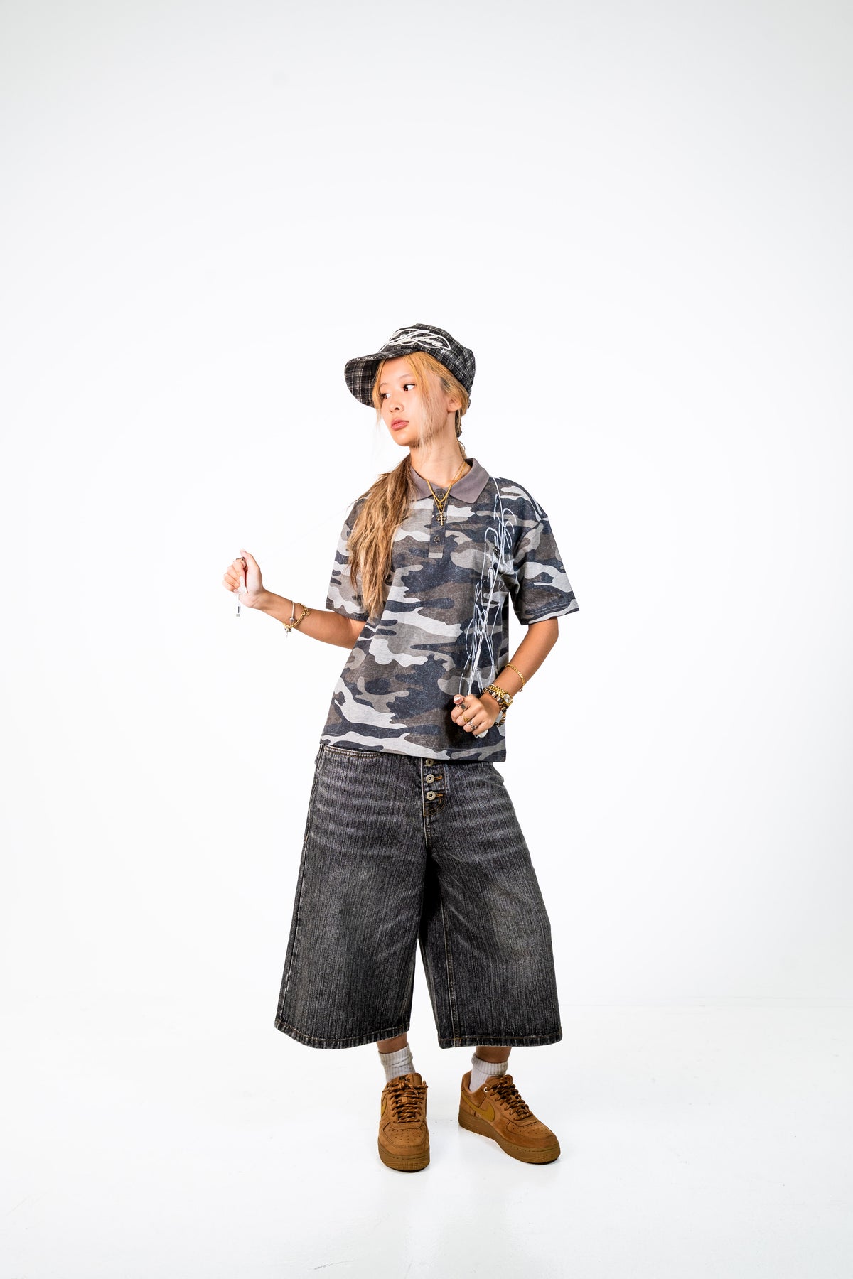 Slub Denim Baggy Jorts Black
