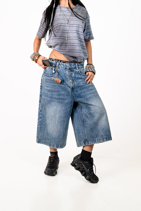 Slub Denim Baggy Jorts Blue