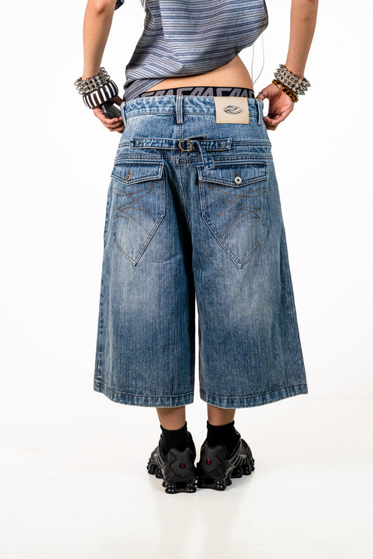Slub Denim Baggy Jorts Blue