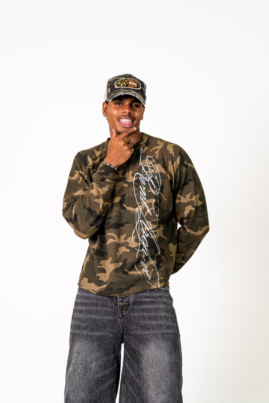 Camo Waffle Knit Long Sleeve Green