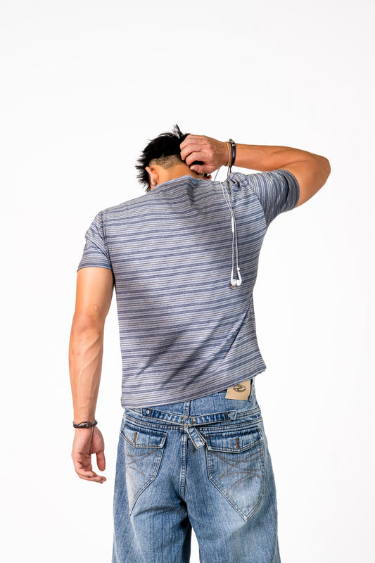 Striped Gradient Washed Short Sleeve Tee Grey