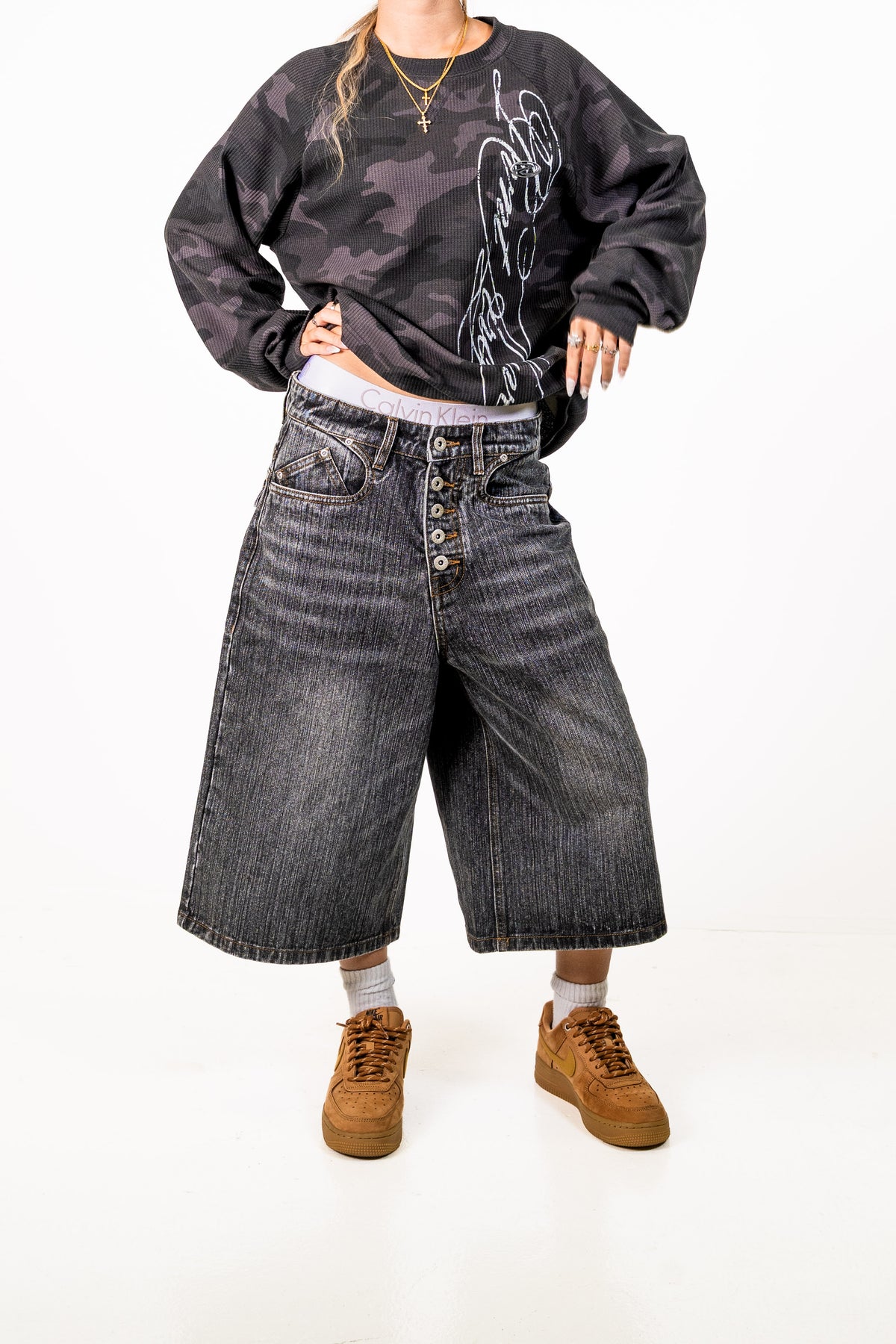 Slub Denim Baggy Jorts Black